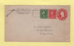 Etats Unis - Entier Postal Destination France - Amherst - 1913 - 1901-20