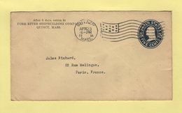 Etats Unis - Entier Postal Destination France - Quincy - 1914 - 1901-20