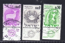 ISRAEL, 1962, Used Stamp(s)  With  Tab, Zodiac Overprints , SG Number(s) 224-226, Scannr. 19021 - Usados (con Tab)