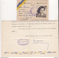Fixe Petite Archive COB Boulogne Billancourt Section Boxe Et Tennis Année 1951 - Sonstige & Ohne Zuordnung