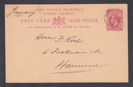1920. GAMBIA. POST CARD Georg V ONE PENNY To Hannover, Germany From BATHURST () - JF324072 - Gambia (...-1964)