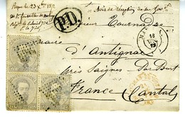 Espagne 1872 Lettre De MALAGA à  ANTIGNAC  3 X 12c Amédée Unif N° 122   LC72E - Lettres & Documents