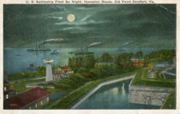 UNITED STATES - US Battleship Fleet By Night Hampton Roads, Old Point Comfort - Hampton