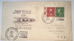 „AMERICAN EXPORT LINES 1938 / POSTED HIGH SEAS PURSER S.S.EXCAMBION“ Ship Mail Paquebot Postmark Cover (USA US 1922-25 - Lettres & Documents