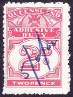 Queensland 2d Carmine Stamp Duty Revenue Stamp FU - Fiscale Zegels