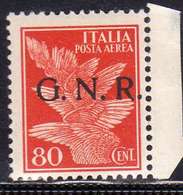 ITALI REGNO ITALY KINGDOM 1944 REPUBBLICA SOCIALE ITALIANA RSI GNR BRESCIA POSTA AEREA AIRMAIL 80c MNH FIRMATO SIGNED - Poste Aérienne