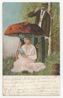 Fantaisie.couple Et Femme.la Lecture  Sous Un Gros Champignon. - Paddestoelen