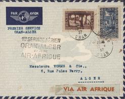 1er Service Aérien Oran Alger Par Air Afrique Par Avion CAD Oran RP 16 4 37 YT 110 + 111 Arrivée Alger 17 4 37 - Luftpost