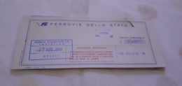 BIGLIETTO TRENO ANDATA  E RITORNO AGENZIA INZIRILLO DA SCILLI A PADOVA 1989 - Europe