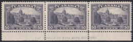 Canada 1935 Mint Sc #226 50c Parliament, Victoria BC Plate 1 Block Of 3 - Plate Number & Inscriptions