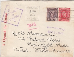 Australie Lettre Censurée Melbourne Pour Les Etats Unis 1943 - Lettres & Documents