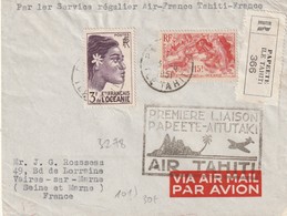 Lettre Premier Service Régulier Air France Thaiti France Recommandée Du 3 5 1951 - Lettres & Documents