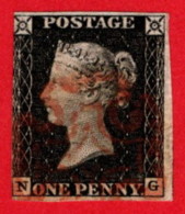 GBR SC #1 U (N,G) 1840 Queen Victoria 3 Margins W/red Cancel CV $375.00 - Gebruikt