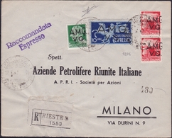 Venezia Giulia - 350 * Lettera R/ta Espresso Da Trieste Del 17.8.47 Per Milano, Affrancata Con Imperiale Soprastampati A - Poststempel