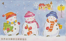 TC DOREE JAPON / 110-160636 - Peinture - Bonhomme De Neige - Snowman - JAPAN Painting GOLD Phonecard - 35 - Christmas