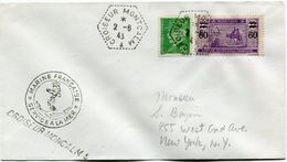 MAURITANIE / FRANCE LETTRE AVEC "MARINE FRANCAISE SERVICE A LA MER" DEPART CROISEUR MONCALM 2-6-43 POUR LES ETATS-UNIS - Lettres & Documents