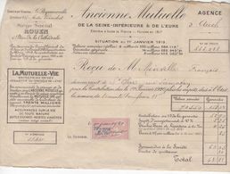1500 QUITTANCE FACTURE Assurance Ancienne Mutuelle Rouen 1er Janvier 1920  Auch  St Clar   Gers Timbre Fiscal - Bank En Verzekering