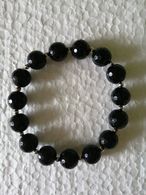 New Handmade Black Onyx Faceted Natural Stretch Bracelet 12 Mm - Pulseras