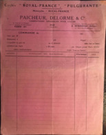 Bon De Commande Vierge, PAICHEUR, DELORME & Cie,  Paris - 75016, Fournitures CYCLES "ROYAL FRANCE" Et" FULGURANTE",1920 - 1900 – 1949