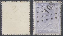 émission 1865 - N°18 Obl Pt 108 "Eecloo" - 1865-1866 Profile Left