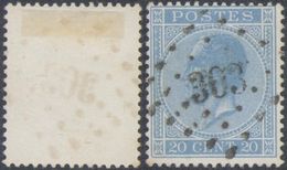 émission 1865 - N°18 Obl Pt 303 "Quaregnon" - 1865-1866 Profile Left