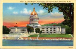 West Virginia Charleston State Capitol Building And Kanawha River 1945 Curteich - Charleston