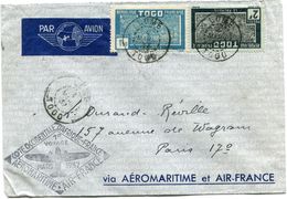 TOGO LETTRE PAR AVION AVEC CACHET "......AEROMARITIME 1er VOYAGE MARS 1937" DEPART LOME 4 MARS 37 TOGO POUR LA FRANCE - Storia Postale