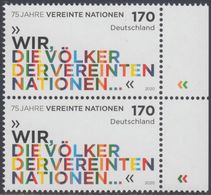 !a! GERMANY 2020 Mi. 3549 MNH Vert.PAIR W/ Right Margins - 75 Years Of United Nations - Nuevos