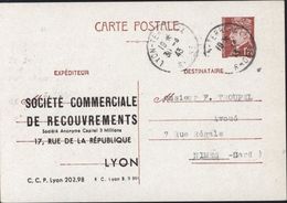 Entier CP Petain Storch D1G5 Repiquage Société Commerciale De Recouvrements Lyon CAD Lyon Terreaux 30 4 43 - Overprinter Postcards (before 1995)