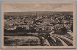 Grünstadt In Der Pfalz - S/w Ortsansicht 1   Mit Bahnstrecke Gleise Und Dampflokomotive Französische Feldpost 1918 - Grünstadt