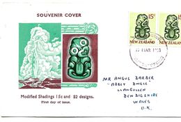 NZ183 / NEUSEELAND - Maori-Symbol, -tiki Of Greenstone, FDC 1968 Nach England - Covers & Documents