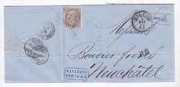 Italien 1868 Brief Von Mailand Nach Neuchatel Mit EF+Bahnpoststempel - Other & Unclassified