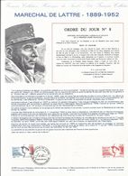 FDC France - Maréchal De Lattre -  Feuillet Explicatif Avec Cachet Et Timbres 1er Jour - WO2