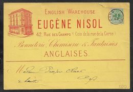 1880 BELGIQUE - 1C - IMPRIMÉ  PUBLICITÉ BONNETERIE, CHEMISERIE & FANTASIES ANGLAISES - ENGLISH WAREHOUSE - GRAND MAGASIN - 1869-1888 Lion Couché
