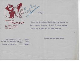 Reçu Du Théâtre De L'Humour à Paris  Du 23 Mai 1932, Illustration Nöel-Nöel - Théâtre & Déguisements