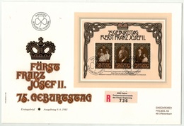 Liechtenstein //  1981-1990 // Lettre Recommandée Bloc-feuillet 75 Ans Franz Josef II - Lettres & Documents