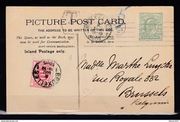 Postkaart Van London Holborn Naar Bruxelles (Belgie) Met Belgische Takszegel - Storia Postale