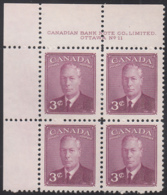 Canada 1949 MNH Sc #286 3c George VI Plate 11 UL - Plate Number & Inscriptions