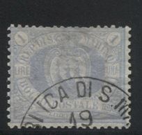 SAN MARINO 1894 1 LIRA AZZURRA USATA - Gebruikt