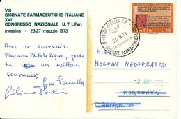 Italy Card Sent To Denmark 26-5-1973 XVI National Congres Pharmacy - Pharmacy