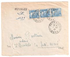 PUTANGES Orne Lettre Recommandée  Marque Provisoire Tampon 4,50 F Gandon Yv 718A Exp Bazoches Ob 1 7 1947 - Brieven En Documenten