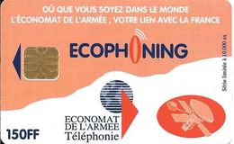 CARTE°-PUCE-MILITAIRE- ECOPHONING-SFOR 7-150FF-V° SATELLITE-ORANGE-10000ex-TBE - - Military Phonecards