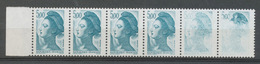 N°2188, Liberté 5,00 Bleu-vert, Bande De 6 Impression Très Défectueuse X4537 - Ohne Zuordnung
