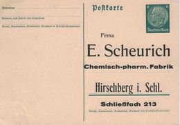 Ungelaufene Ganzsache - Hindenburg - Scheurich Chen.-pharm. Fabrik Hirschberg Schlesien - Postkarte Hindenburg - Pharmacy