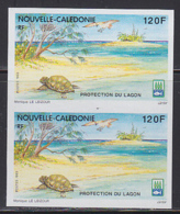 NEW CALEDONIA (1993) Tortoise. Lagoon. Imperforate Pair. Scott No 669, Yvert No 636. Lagoon Protection. - Sin Dentar, Pruebas De Impresión Y Variedades