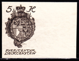 LIECHTENSTEIN (1920) Coat Of Arms. Imperforate Trial Color Proof In Black. Scott No 18. - Prove E Ristampe