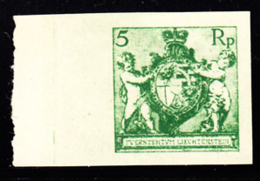 LIECHTENSTEIN (1921) Coat Of Arms. Cherubs. Imperforate Trial Color Proof In Unissued Color. Scott No 57. - Proofs & Reprints