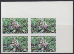 WALLIS & FUTUNA (1982) Ground Orchid (Spathoglottis Pacifica). Imperforate Corner Block Of 4. Scott No 285 - Geschnittene, Druckproben Und Abarten