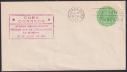 1949-EP-151 CUBA REPUBLICA 1949 POSTAL STATIONERY Ed.93. 1c JOSE MIRO ARGENTER. FDC RED CANCEL SUPER CONSERVATION. - Otros & Sin Clasificación