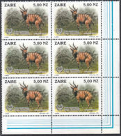 A5124 ZAIRE 1993, SG 1416 50th Anniv Garamba National Park, Antelope, MNH Block Of 6 - Ungebraucht